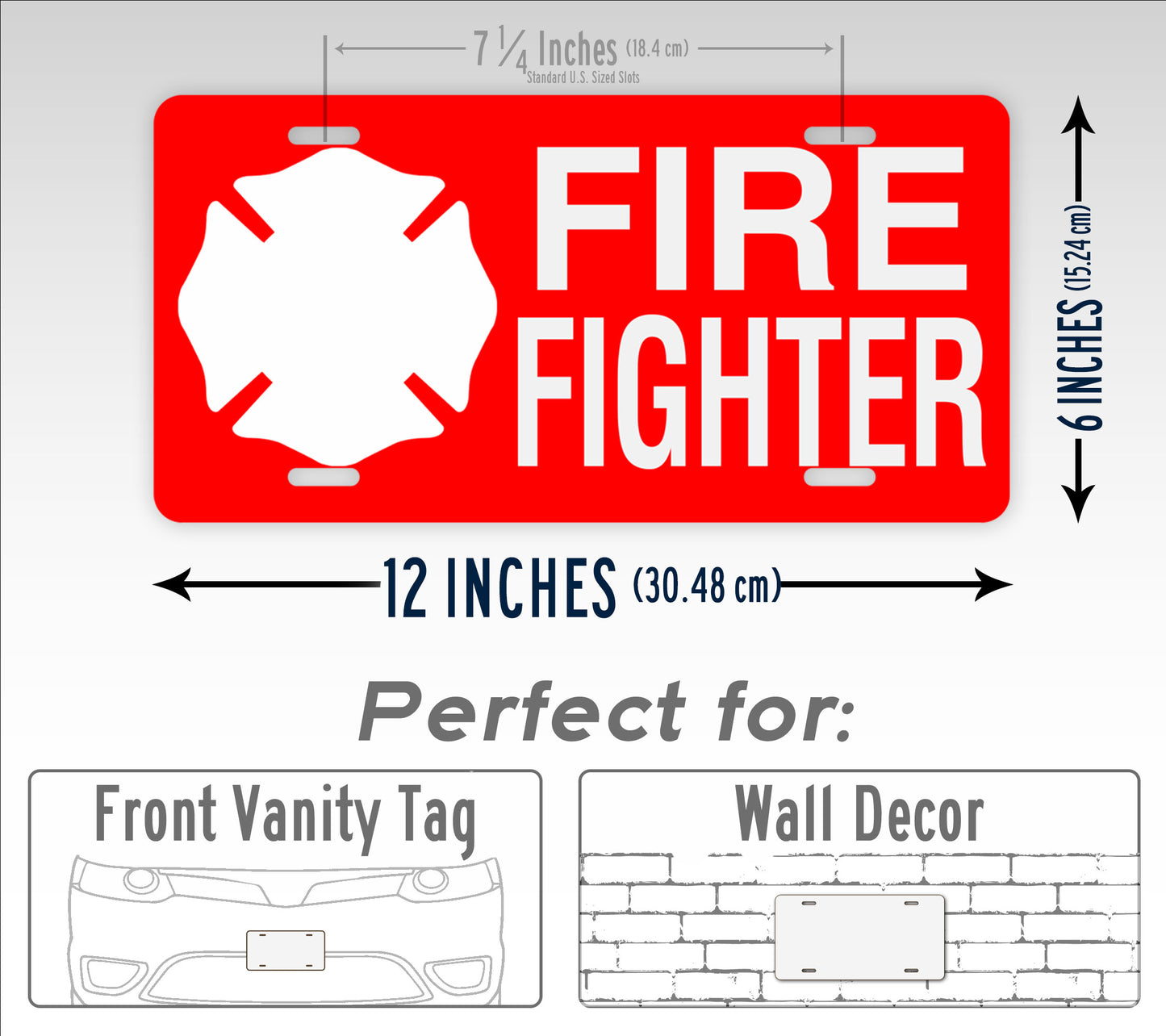 Novelty Red and White Fire Fighter License Plate