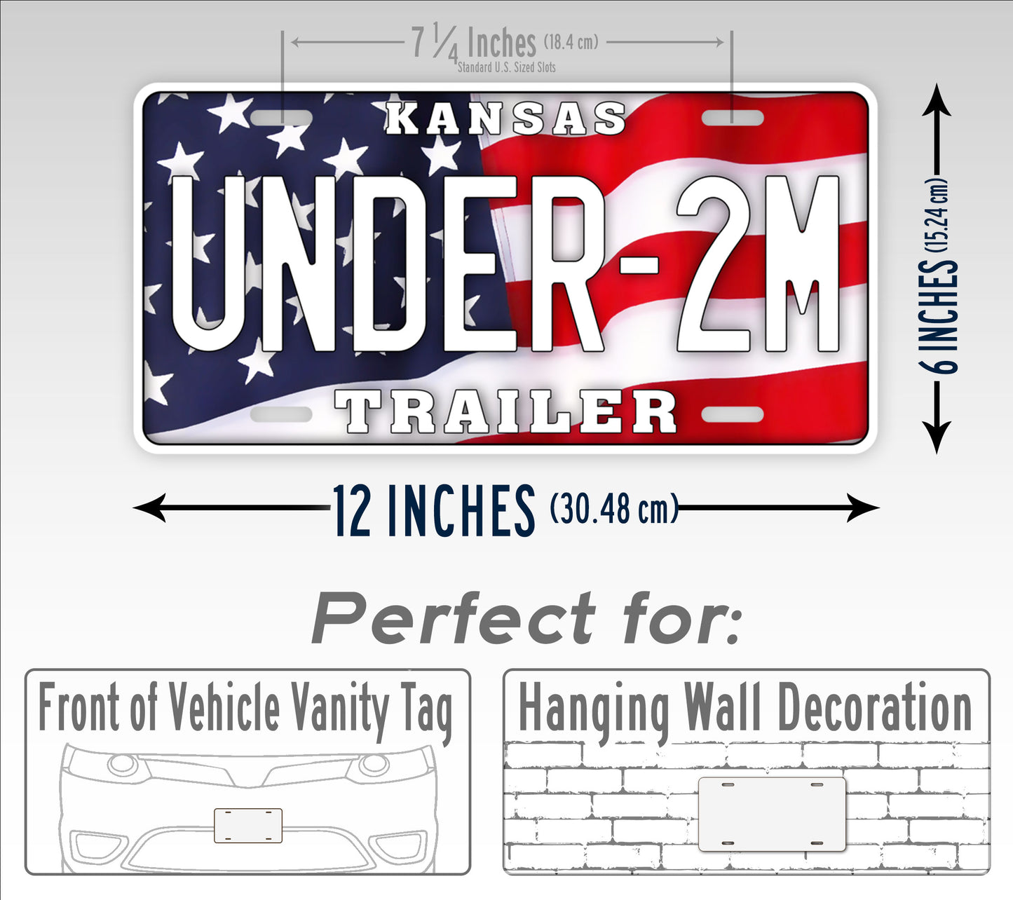 Kansas Under 2M Trailer Tag With American Flag License Plate
