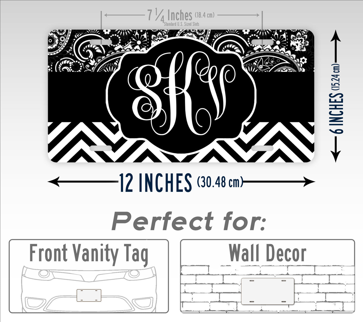 Personalized Black Greyscale Monogram License Plate