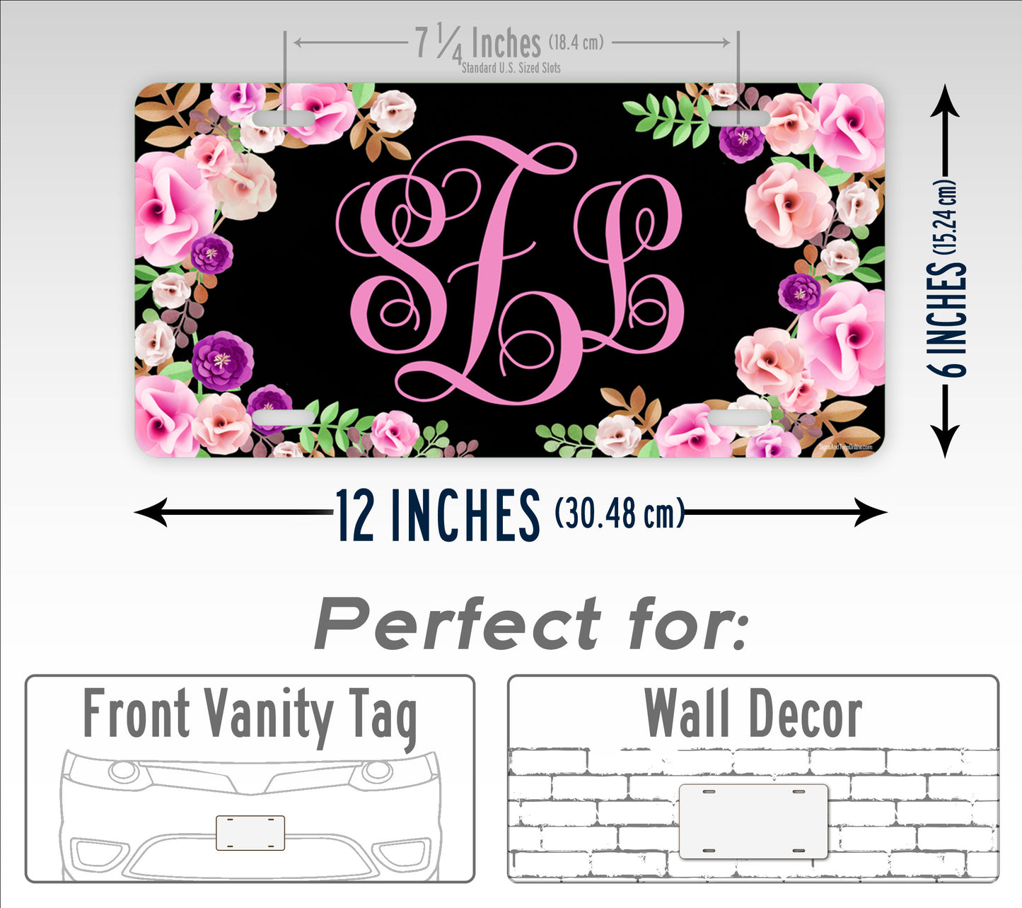 Personalized Black Floral Monogram License Plate