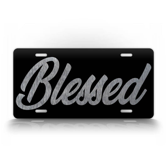 Novelty Blessed Black And Silver License Plate