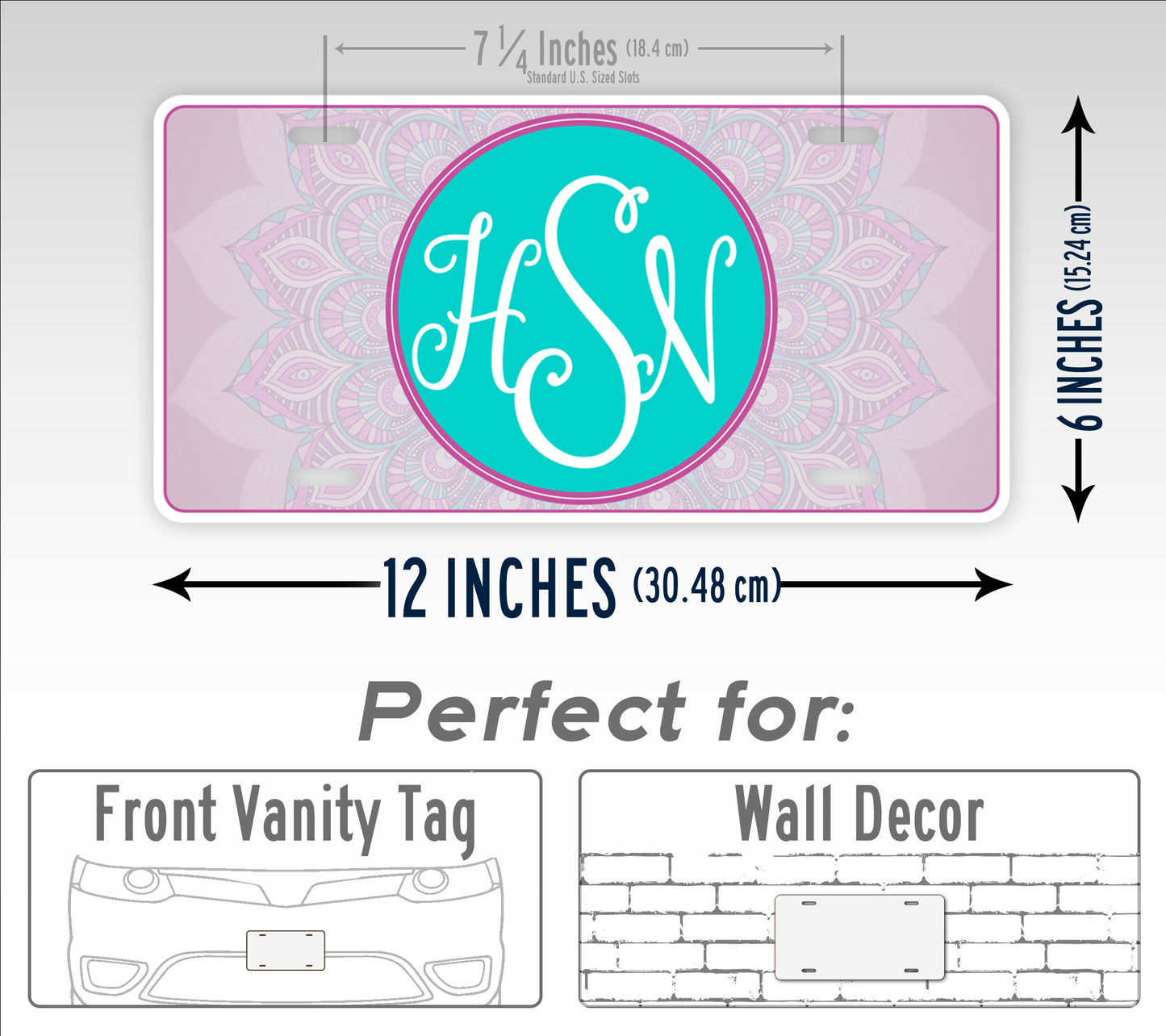 Cute Pink and Aqua Blue Mandala Design Personalized Monogram License Plate