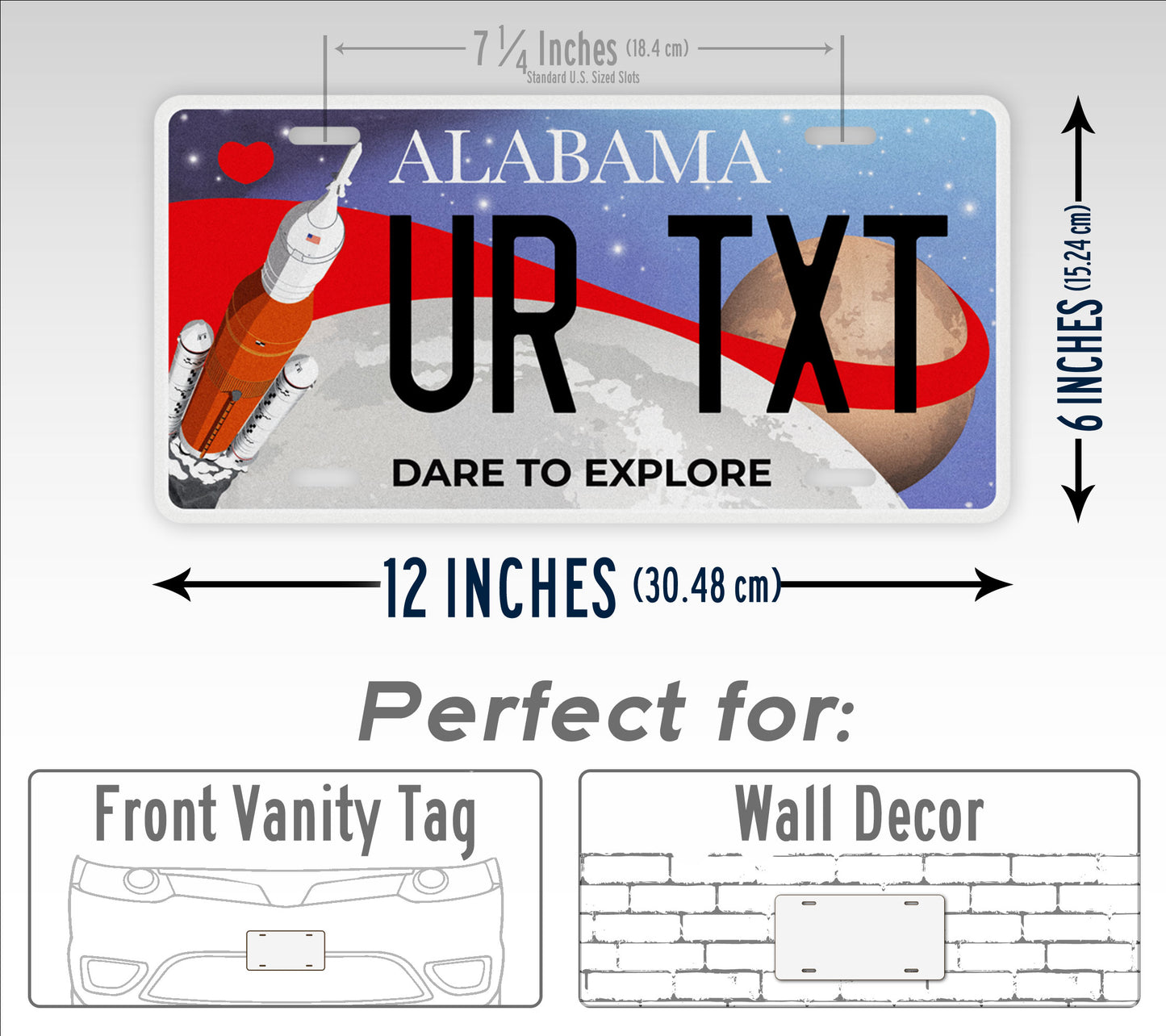 Custom Alabama Dare To Explore SLS Rocket License Plate