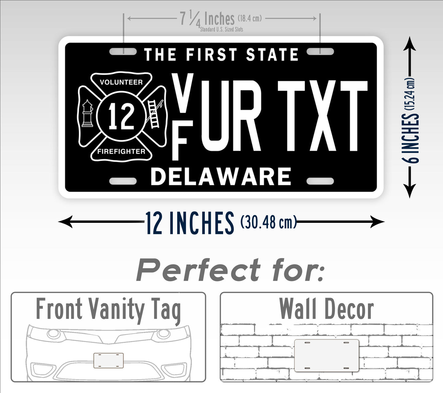 Custom Text Delaware Black Volunteer Firefighter License Plate
