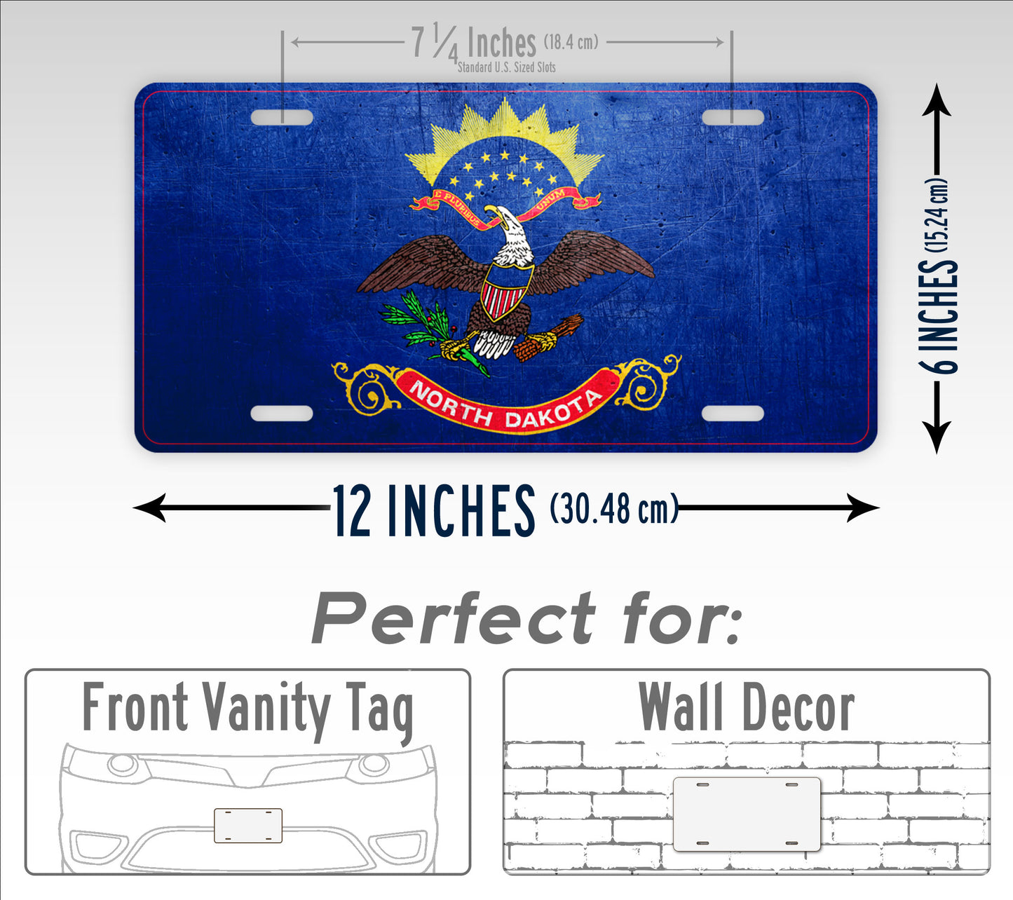 Weathered Metal North Dakota State Flag License Plate