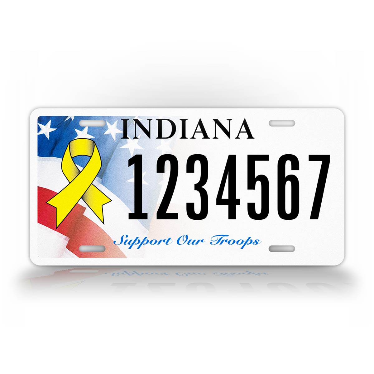 Custom Indiana Support Our Troops License Plate