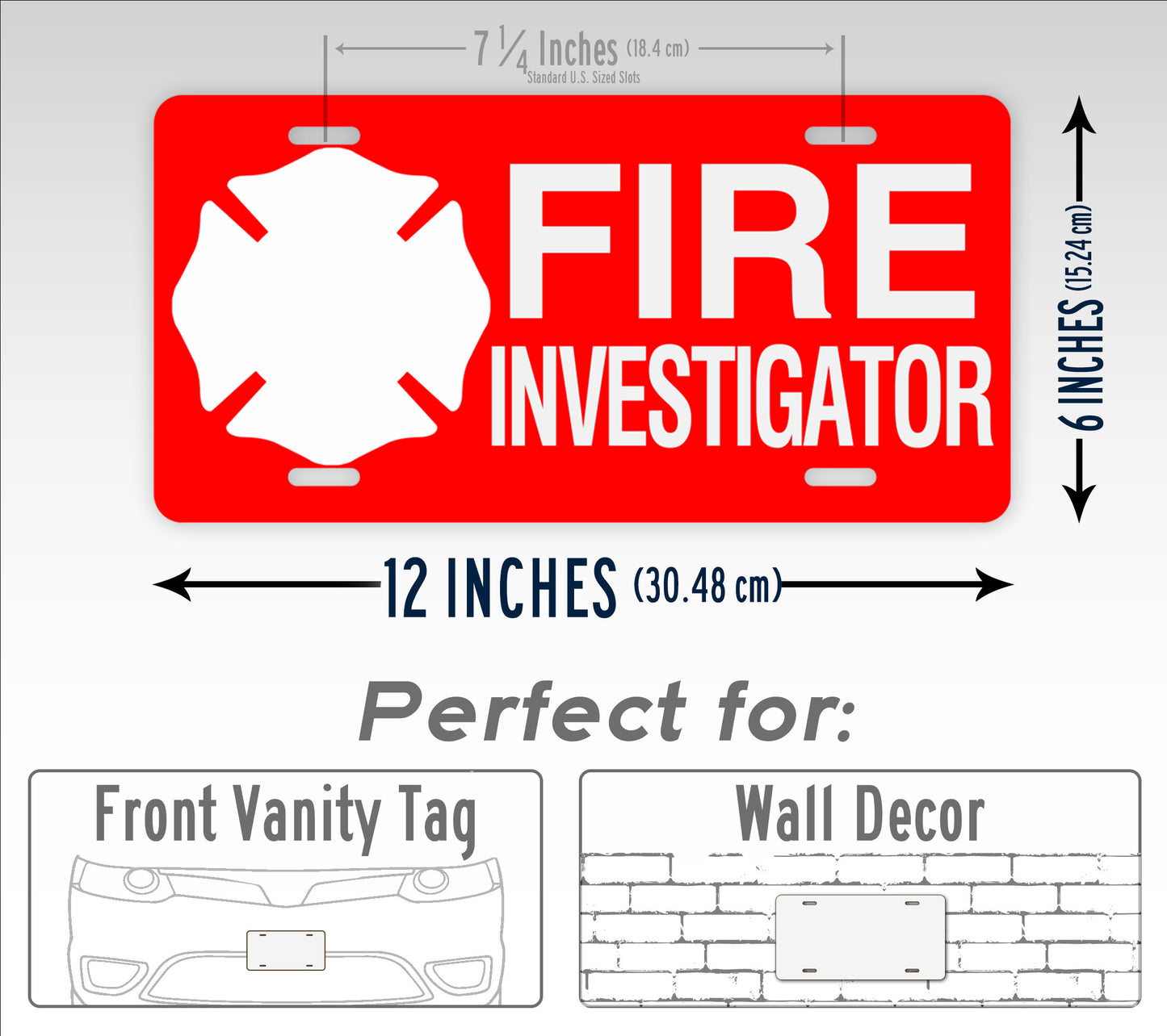 Novelty Red Fire Investigator Maltese Cross License Plate