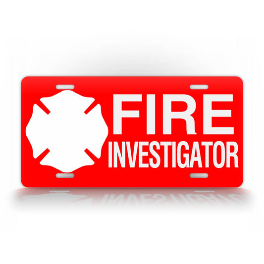 Novelty Red Fire Investigator Maltese Cross License Plate