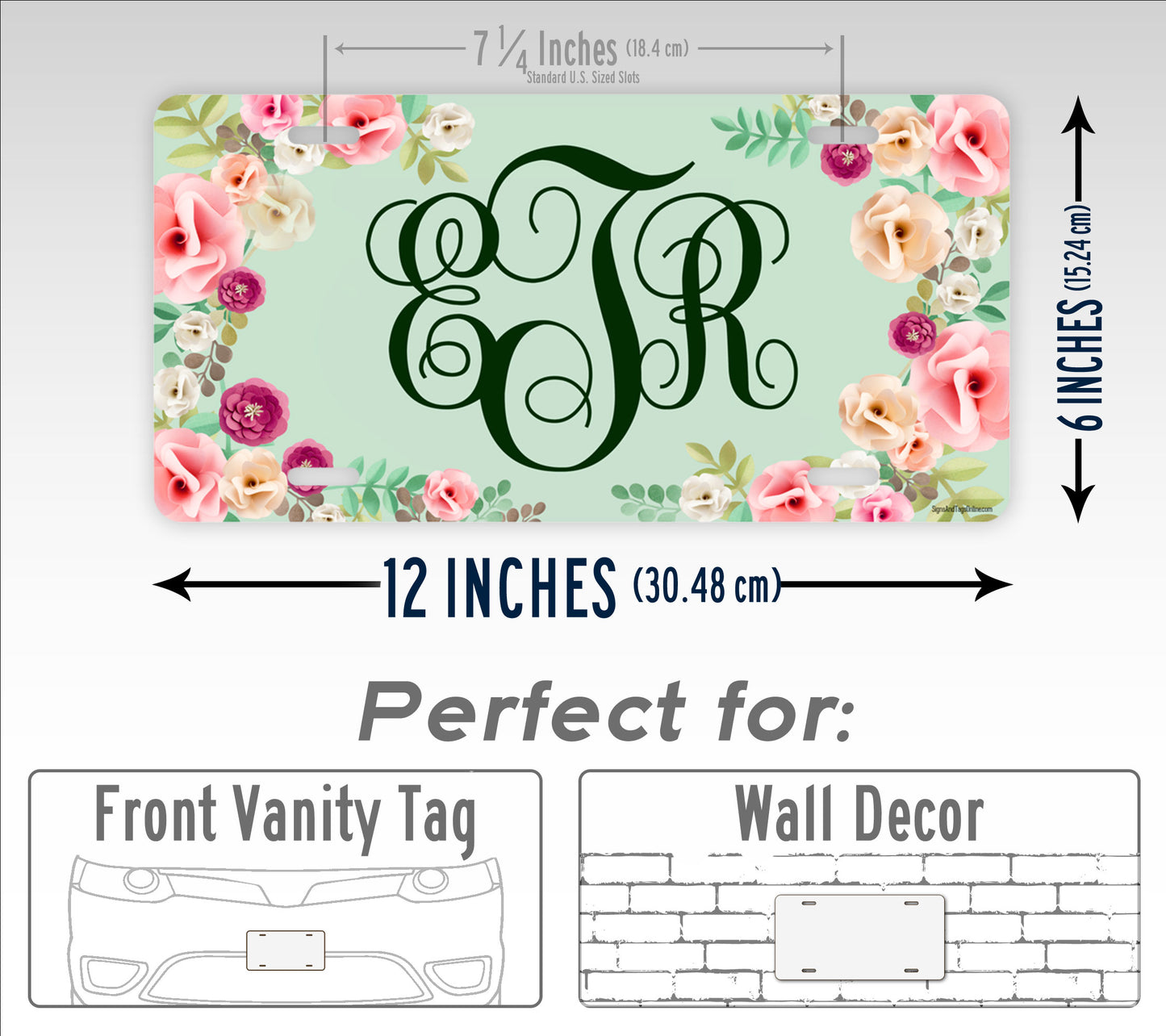 Personalized Rose Monogram License Plate
