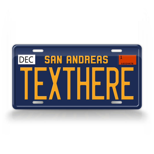 Custom San Andreas Blue And Yellow License Plate