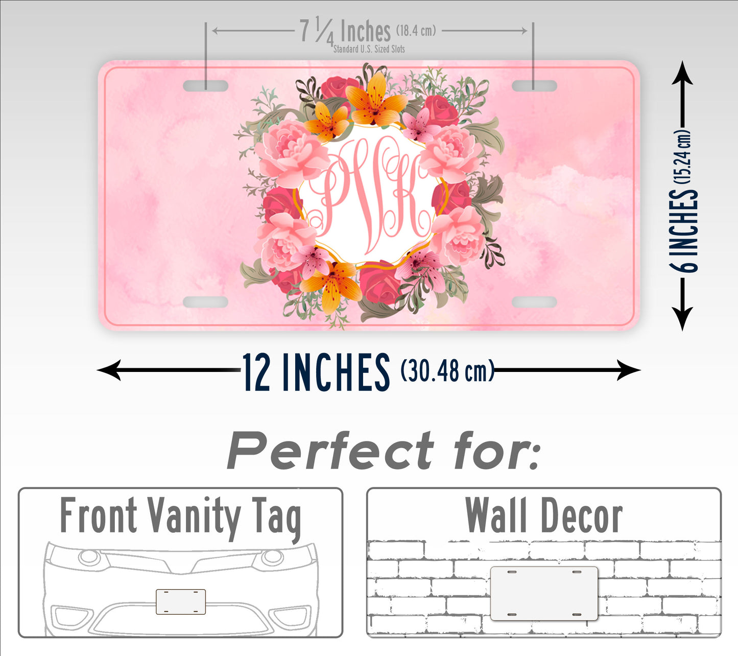 Personalized Vintage Style Framed Flower Monogram License Plate