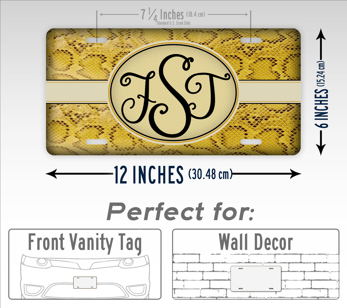Personalized Yellow Snakeskin Custom Monogram License Plate