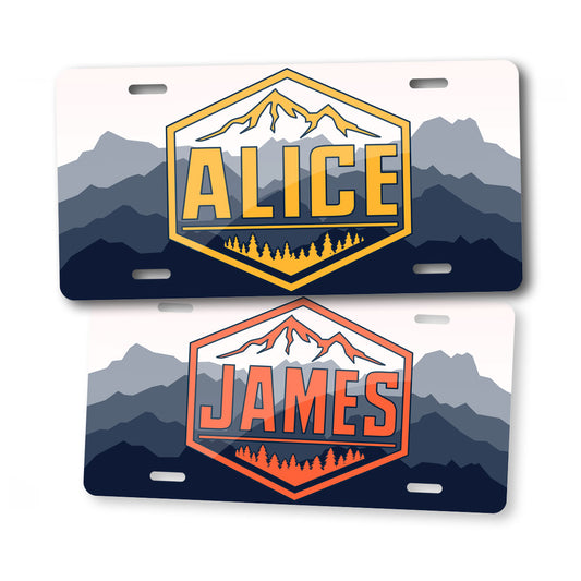 Custom Name Hiker Adventure Style Mountain License Plate