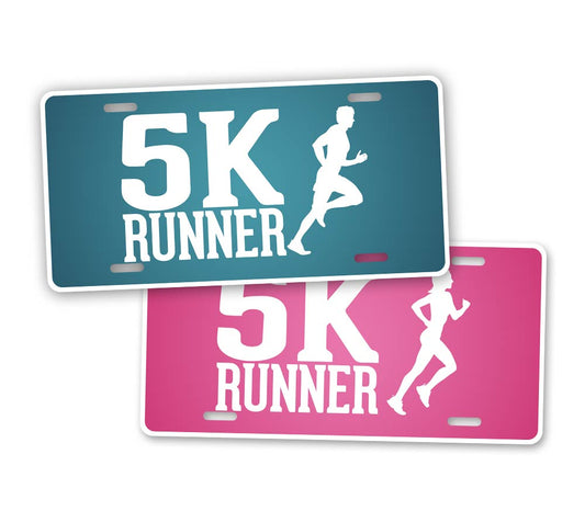 5K Runner License Plate Blue and Pink Running Auto Tag