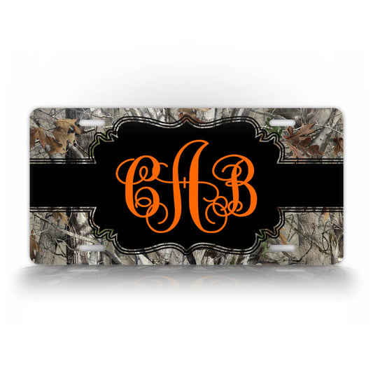 Custom Camo Hunting Orange Monogram License Plate