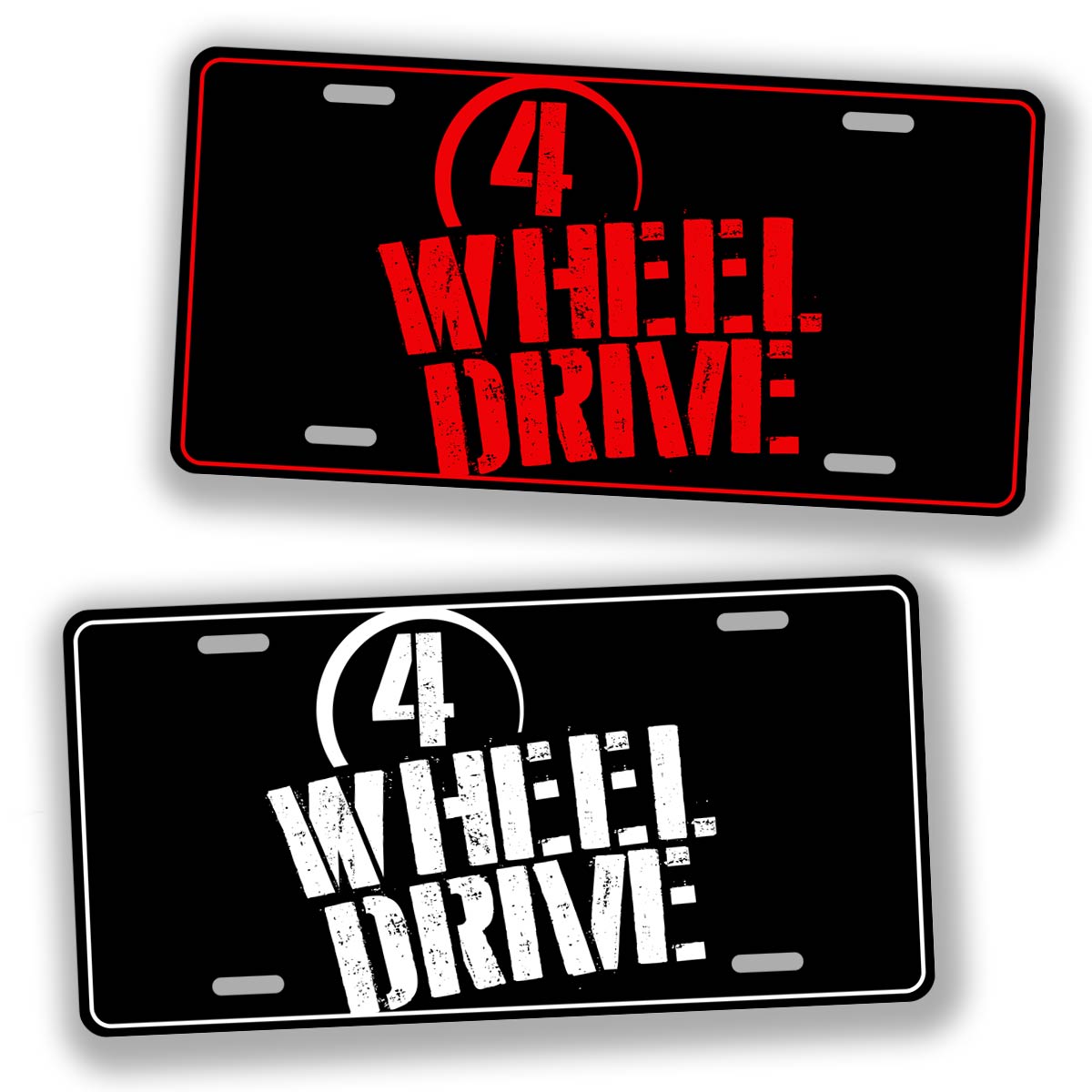 Red And White 4 Wheel Drive License Plate