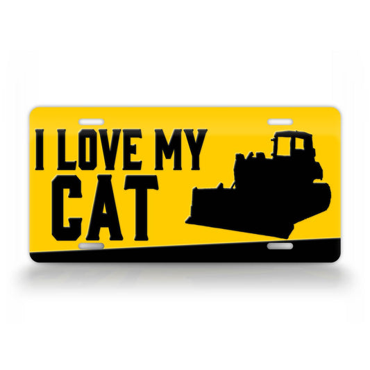 I Love My Cat Bulldozer License Plate