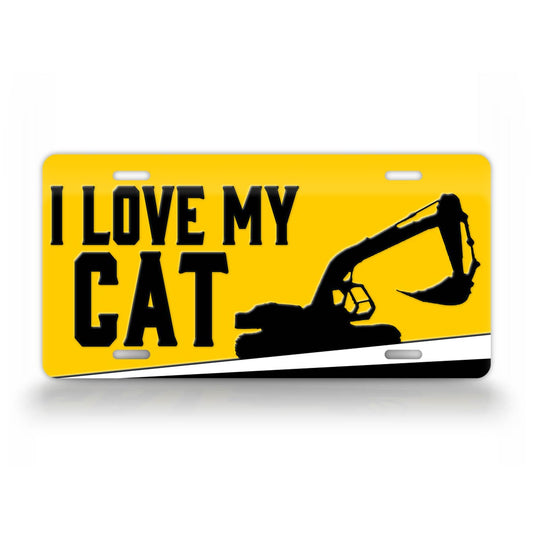 I Love My Cat Excavator License Plate