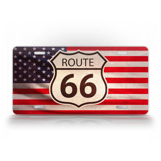 Rustic Route 66 American Flag License Plate