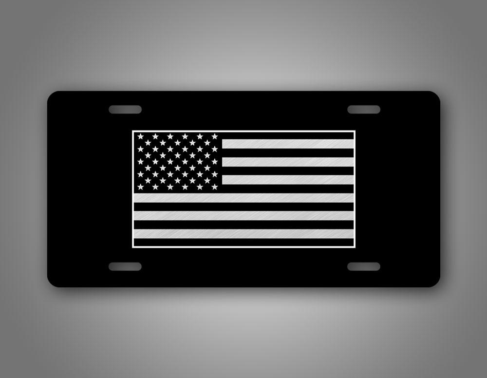 Black And White Tactical USA American Flag Auto Tag