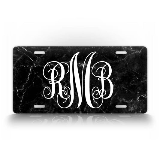 Custom Black Marble Monogram License Plate