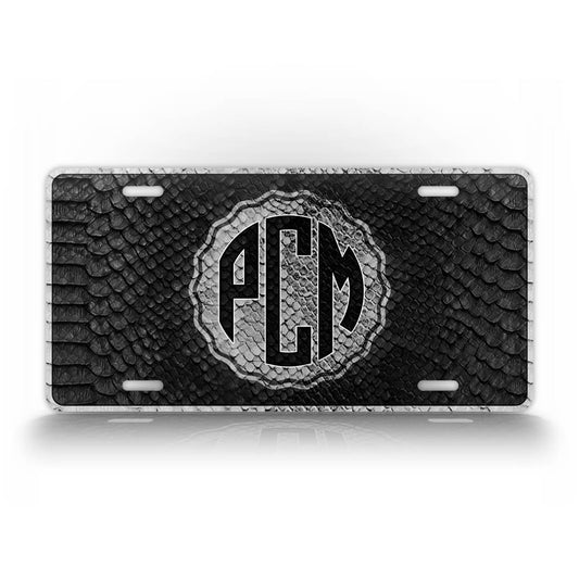 Custom Black Snakeskin Monogram License Plate
