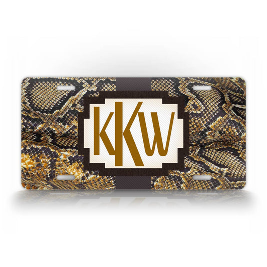 Custom Brown Snakeskin Monogram License Plate