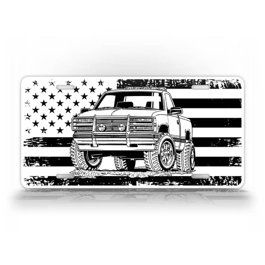 Chevy Square Body Pickup Truck American Flag License Plate