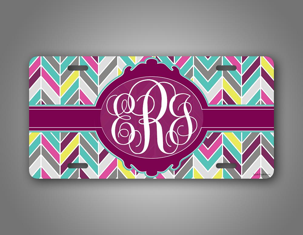 Custom Chevron Monogramed License Plate Tag
