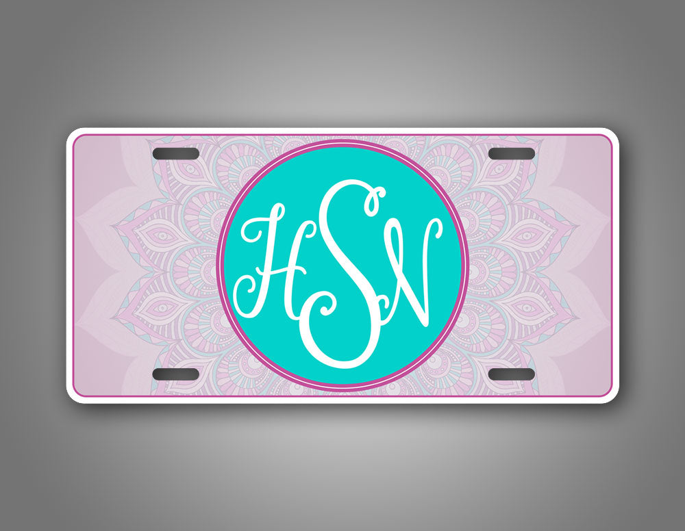 Cute Pink Mandala Monogram Auto Tag