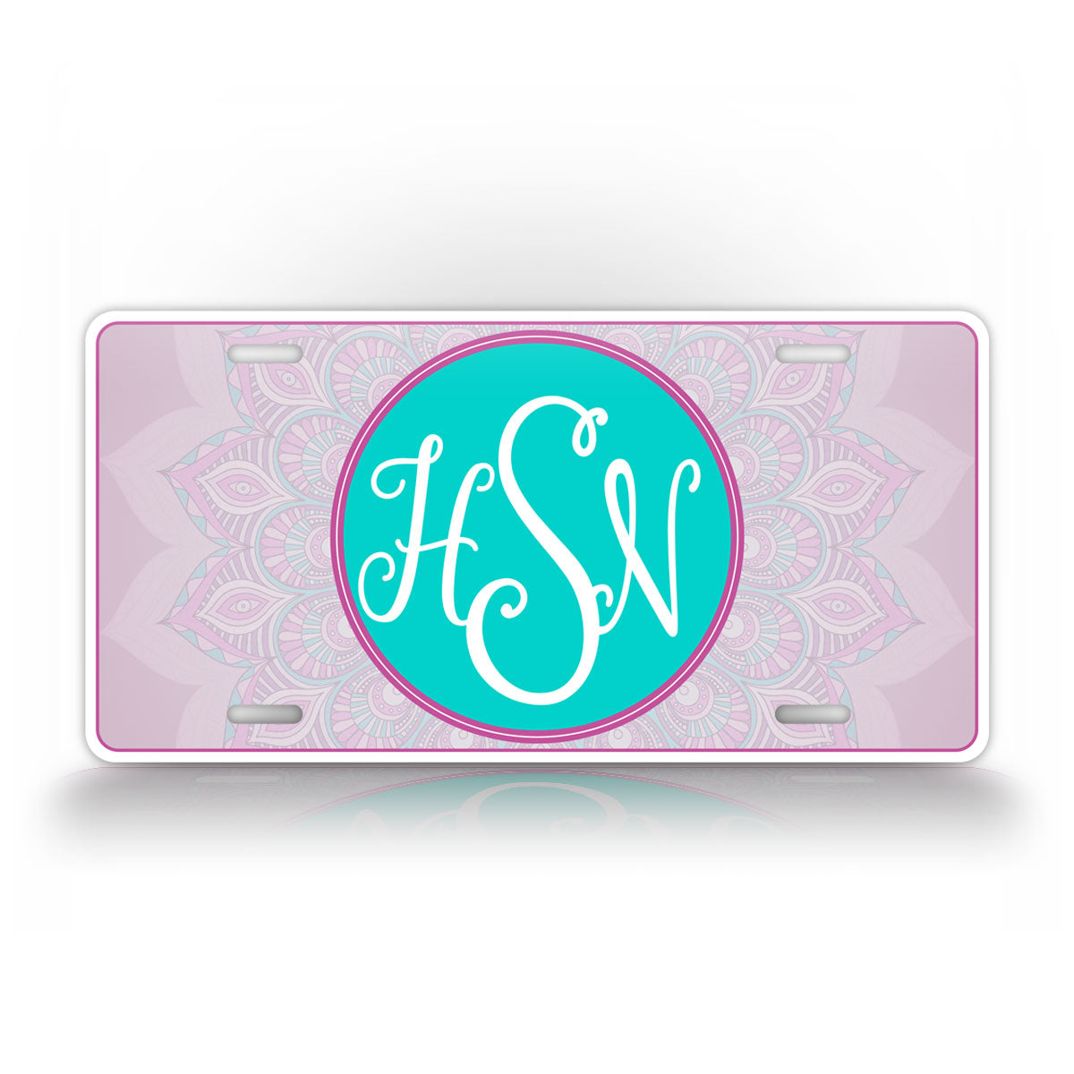 Custom Pink and Aqua Blue Mandala Design Monogram License Plate