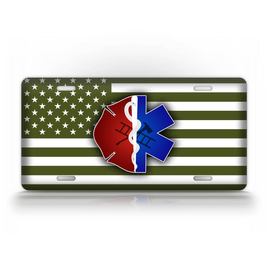 Green American Flag EMT First Responder Fire Fighter EMS License Plate