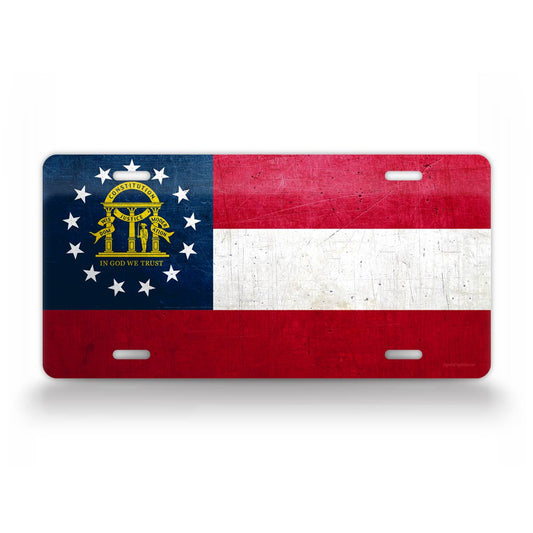 Georgia State Flag Weathered Metal License Plate