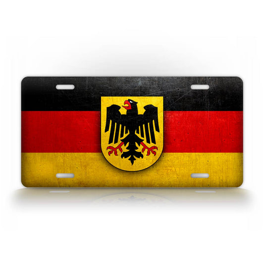 German Flag With Coat Of Arms Weathered Metal License Plate