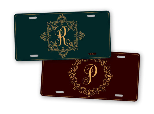 Green Or Maroon Custom Floral Monogram License Plate