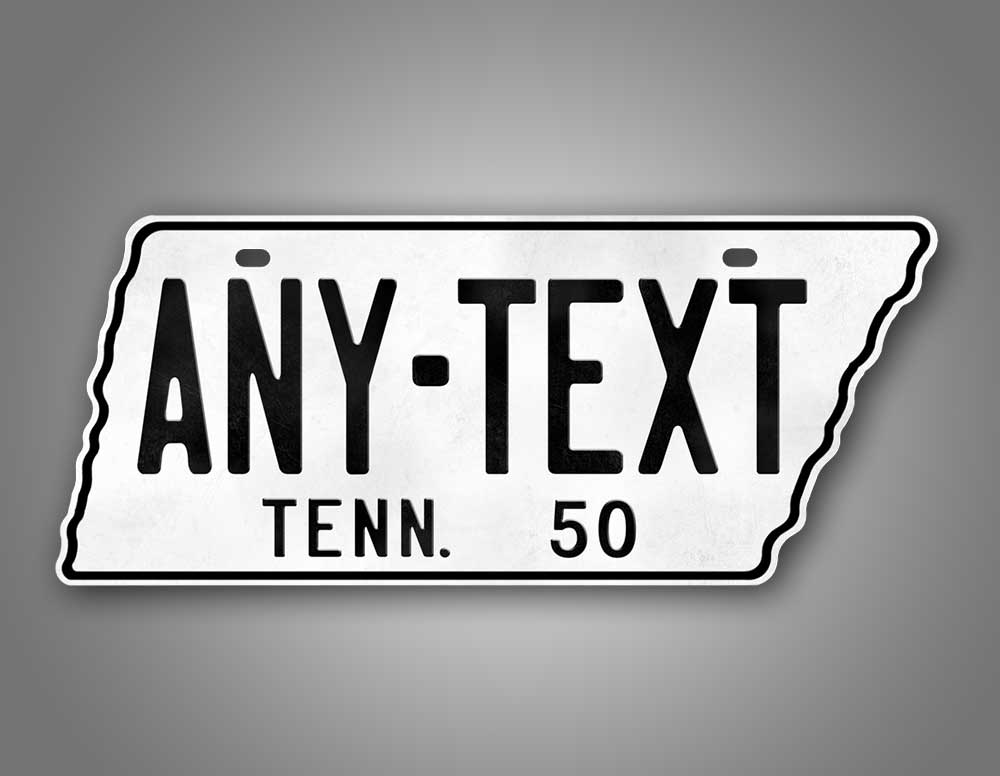 Custom Text White 1950 Any Text Tennessee State Shape License Plate
