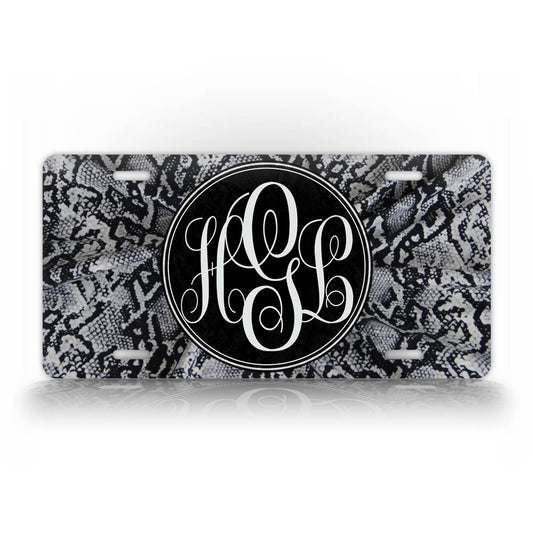 Custom Grey Snakeskin Monogram License Plate