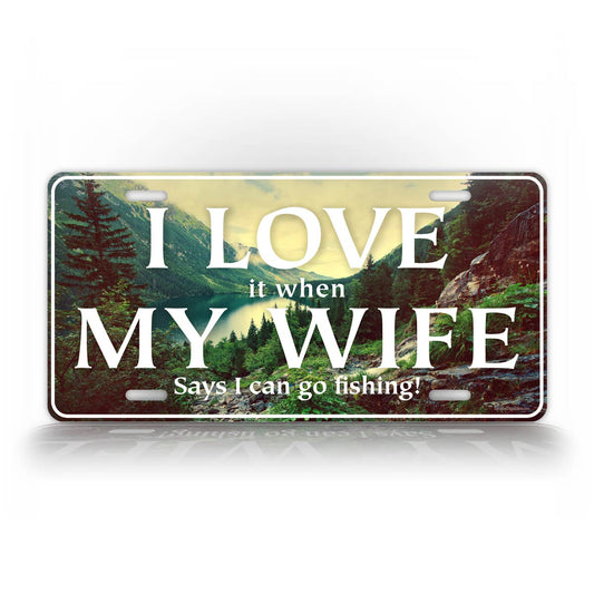 Funny Fishing License Plate With Nature Photo Background
