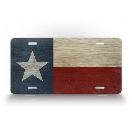 Wooden Americana Style Texas State Flag License Plate