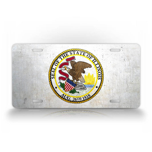 Illinois State Flag Weathered Metal License Plate