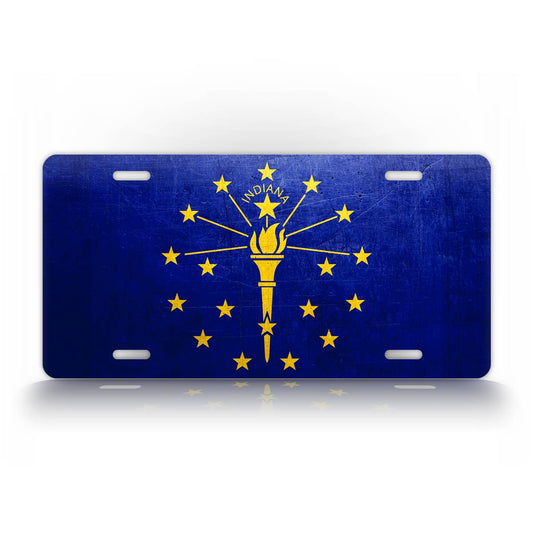 Weathered Metal Indiana State Flag License Plate