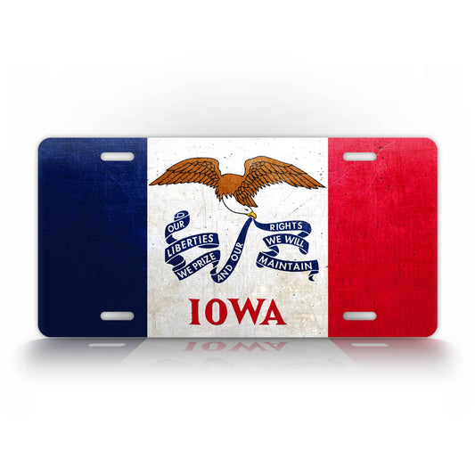 Iowa State Flag Weathered Metal License Plate