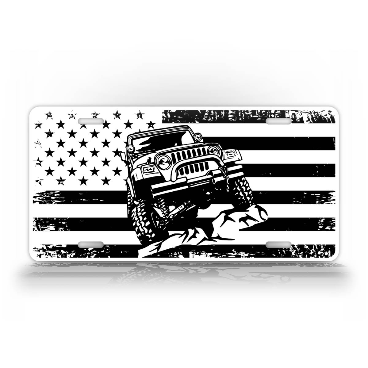 4x4 Four Wheel Drive Jeep American Flag License Plate