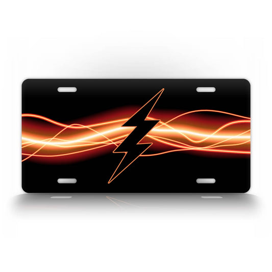 Black Lightning Bolt Electric Flash License Plate