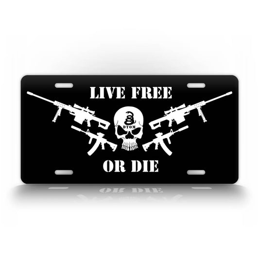 Live Free Or Die Patriotic Gun Owner License Plate Tactical Punisher Skull Auto Tag