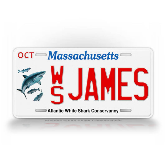 Custom Text Massachusetts White Shark License Plate
