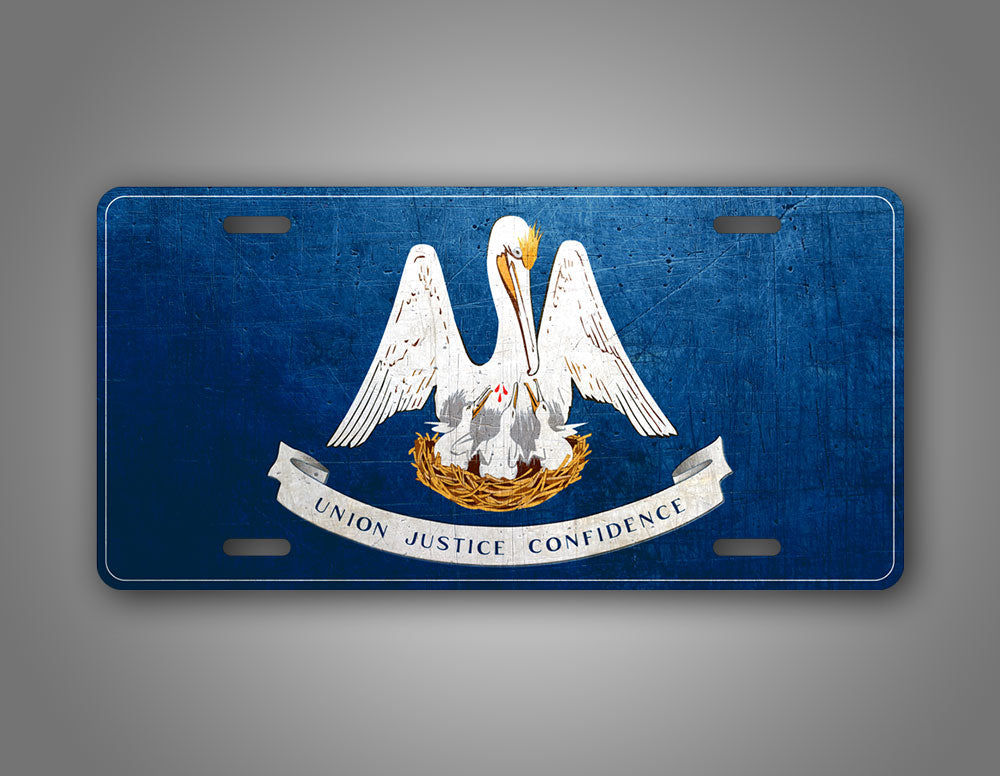 Weathered Metal Louisiana State Flag Auto Tag