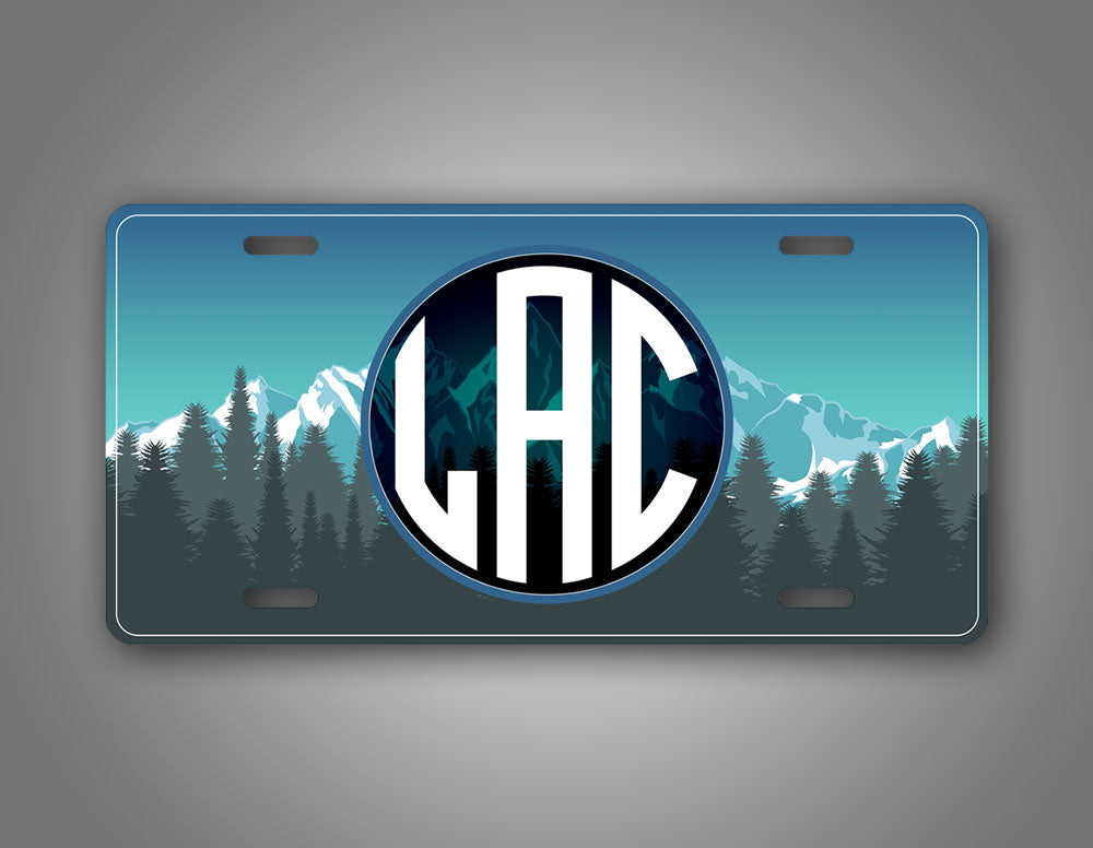 Personalized Beautiful Mountain Scene Monogram Auto Tag