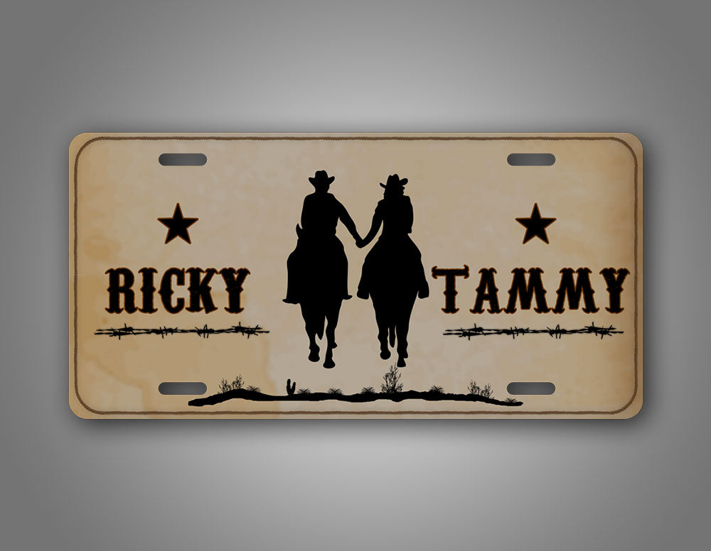 Personalized Western Cowboy License Plate Any Name Cute Couples Auto Tag