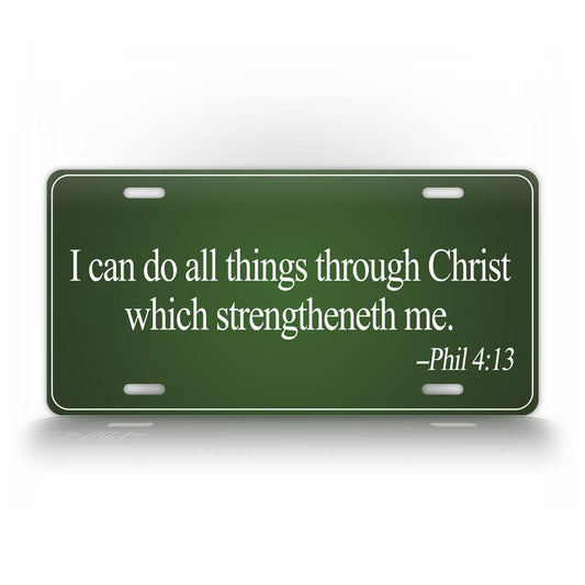 Green License Plate Bible Verse Philippians 4 13 Auto Tag
